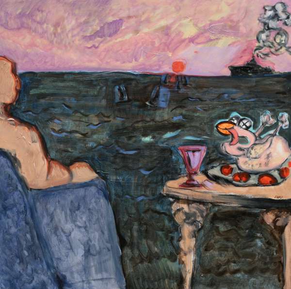 canard à l'orange - 80x80 - huile sur toile